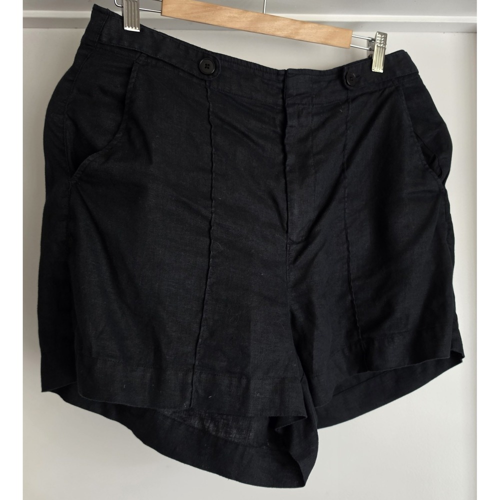 Madewell Linen Shorts Size 12 Black Solid Casual Minimalist Bermuda Women